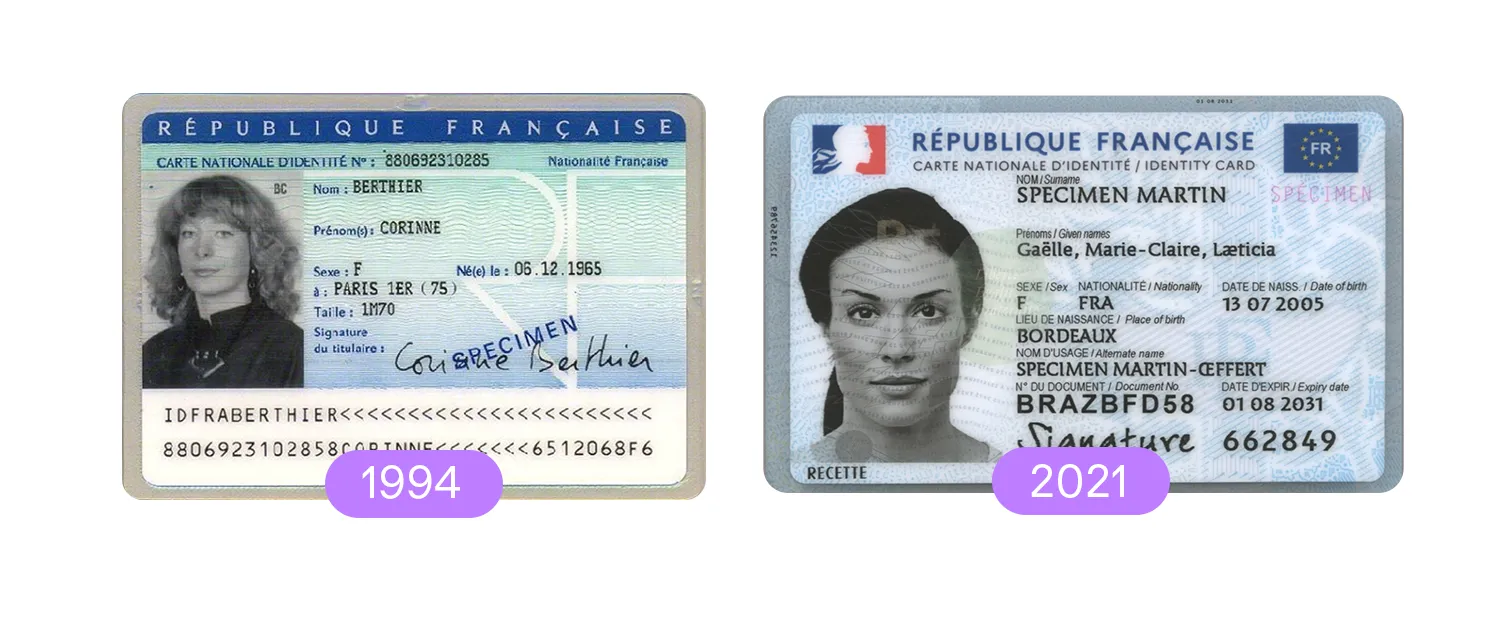 French ID cards from 1994 and 2021